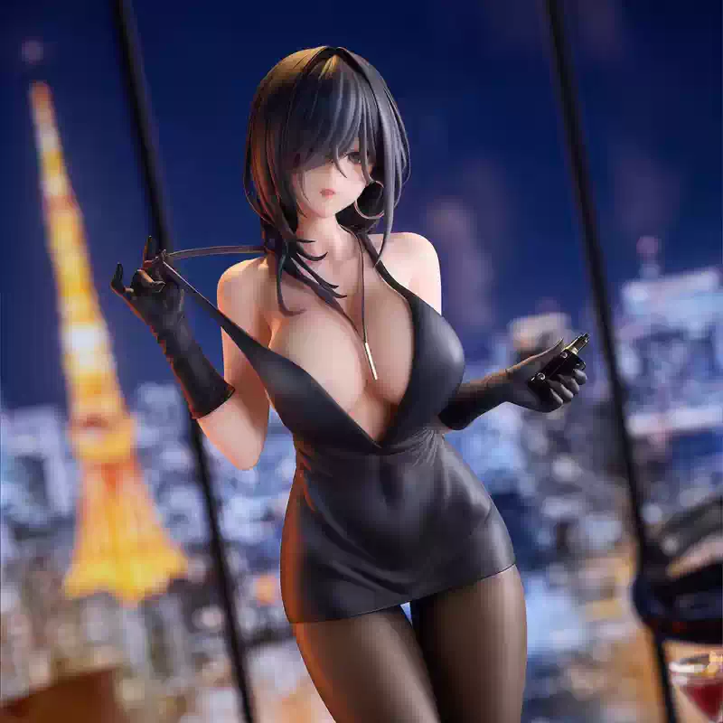 横见石山黑礼服原画美少女手办动漫日本性感二次元模型机箱摆件-阿呆博客